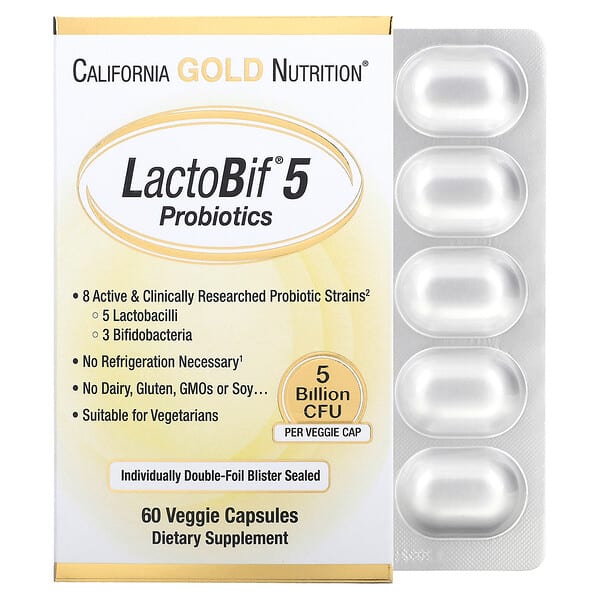 캘리포니아 골드 뉴트리션, LactoBif 5 프로바이오틱, 50억CFU, 베지 캡슐 60정