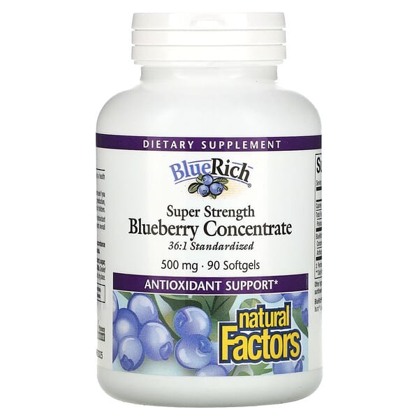 Natural Factors, BlueRich, 고강도 블루베리 농축물, 500mg, 소프트젤 90정